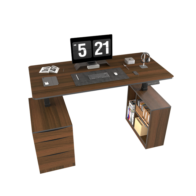 Solid Wood Electric Standing Desk with Drawer and File Cabinet