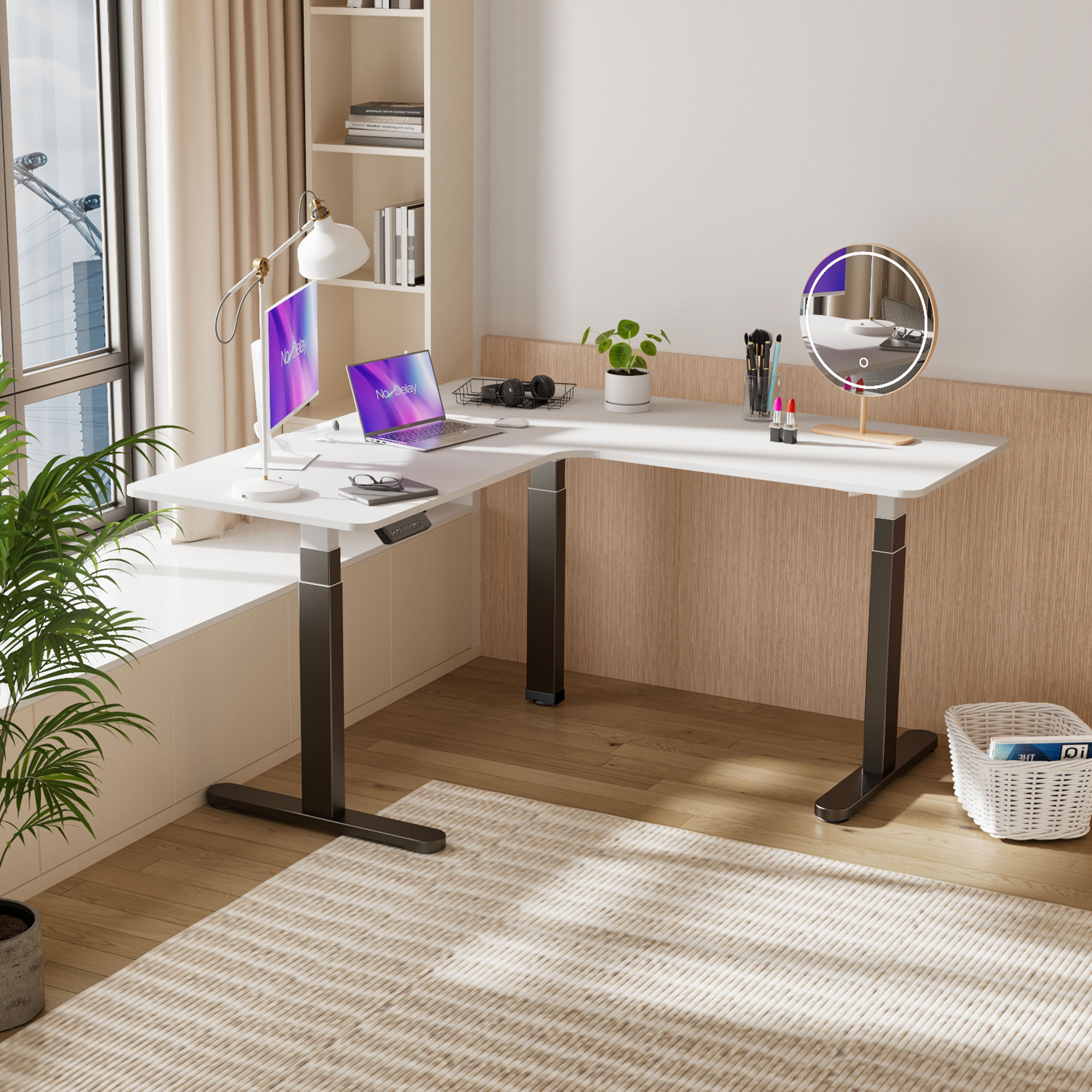 L-Shape Laminate Sit-Stand Desk for Height Adjustable Workstation