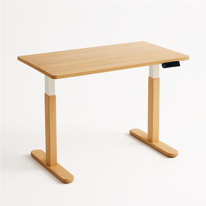 Single Motor Electric Standing Desk with Wood Grain Tabletop