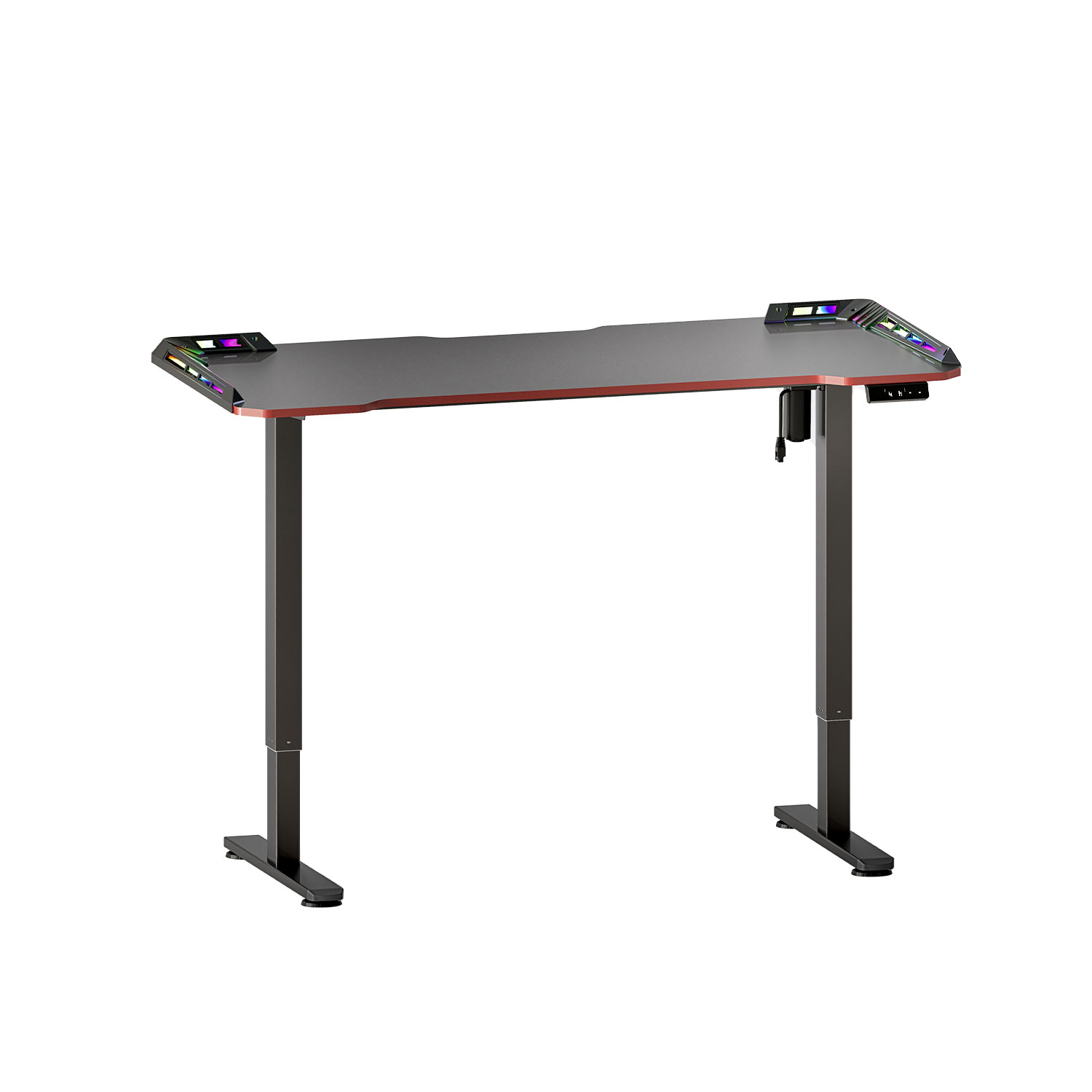 Gaming Electric Height Adjustable Standing Desk with Monitor Shelf & LED Lights in Carbon Fiber